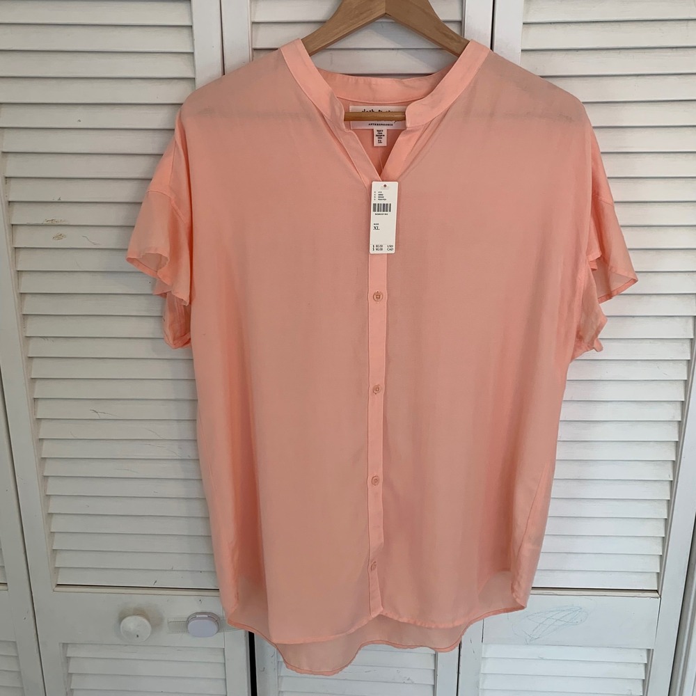 NEW Cloth & Stone Anthropologie Peach Flutter Sleeve Blouse Button Front XL READ